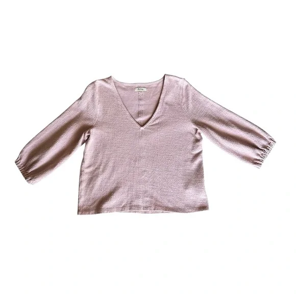 Madewell V-Neck Spring Blouse Textured Puff Sleeve Top Blush Pink Romantic XL - Picture 6 of 15
